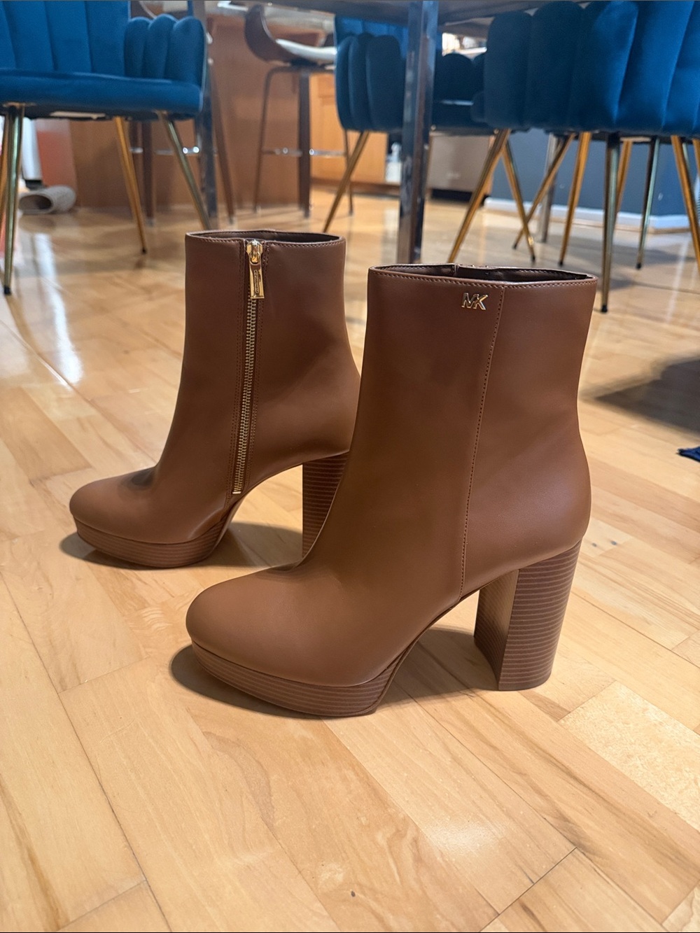 Michael Kors Platform Block Heel Ankle Booties Brown Size 11